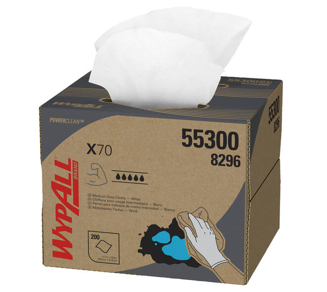 Poetsdoek WypAll X70 PowerClean 426x282mm 200vel dispenserdoos wit 8296