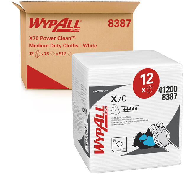 Poetsdoek WypAll X70 PowerClean 305x317mm 12x76vel wit 8387