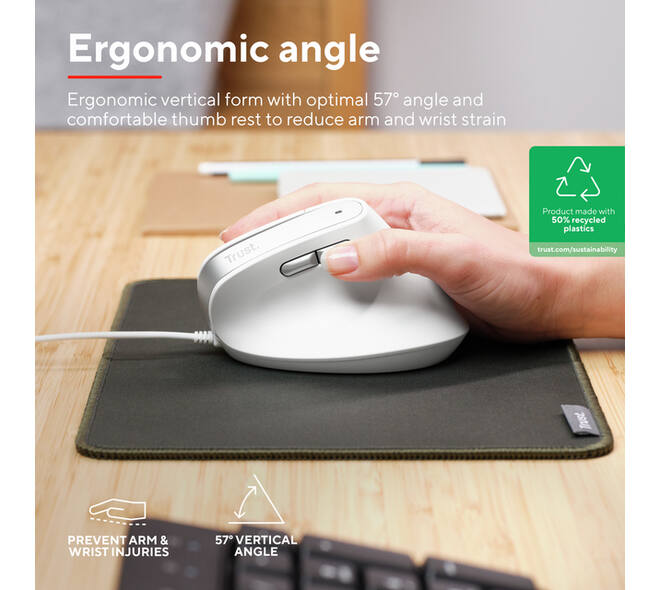 Muis Trust ergonomisch BAYO II wit