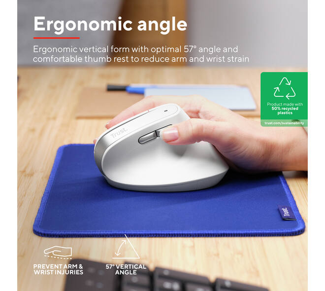Muis Trust ergonomisch BAYO II draadloos wit