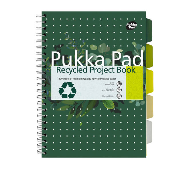 Projectboek Pukka Pad Recycled A4 lijn 5-tabs 4-gaats 200 pagina's 80gr groen