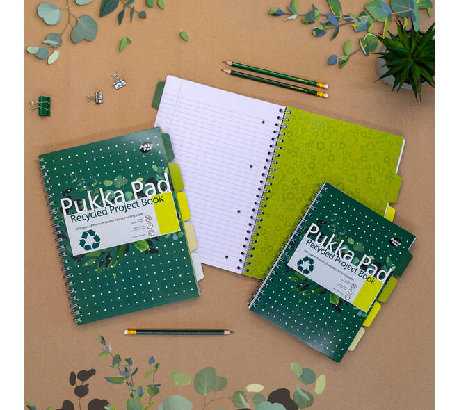 Projectboek Pukka Pad Recycled A4 lijn 5-tabs 4-gaats 200 pagina's 80gr groen
