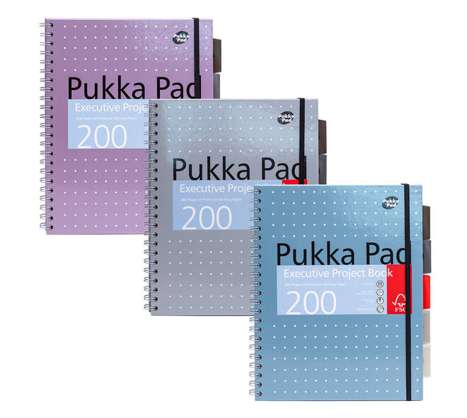 Projectboek Pukka Pad Metallic Executive A4 lijn 5-tabs 4-gaats 200 pagina's 80gr assorti