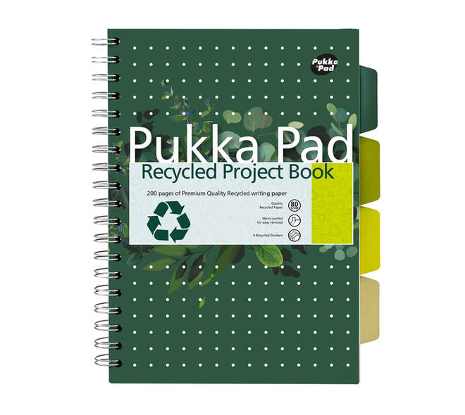Projectboek Pukka Pad Recycled B5 lijn 4-tabs 200 pagina's 80gr groen