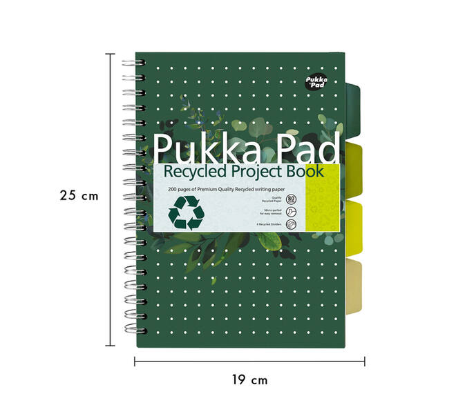 Projectboek Pukka Pad Recycled B5 lijn 4-tabs 200 pagina's 80gr groen