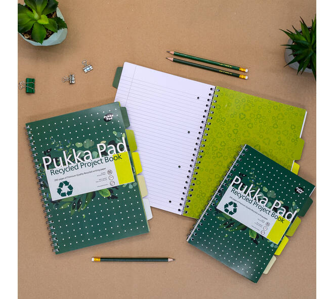 Projectboek Pukka Pad Recycled B5 lijn 4-tabs 200 pagina's 80gr groen