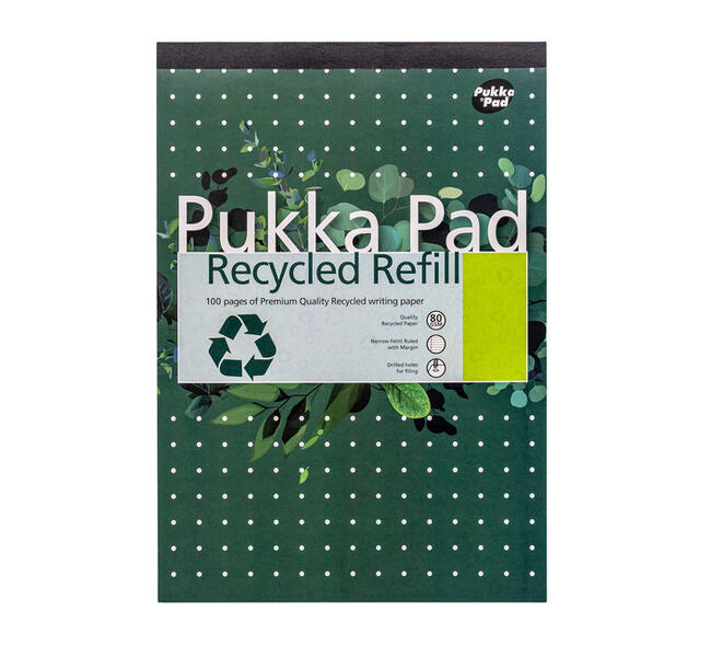 Schrijfblok Pukka Pad Recycled A4 lijn 4-gaats 100 vel 80gr