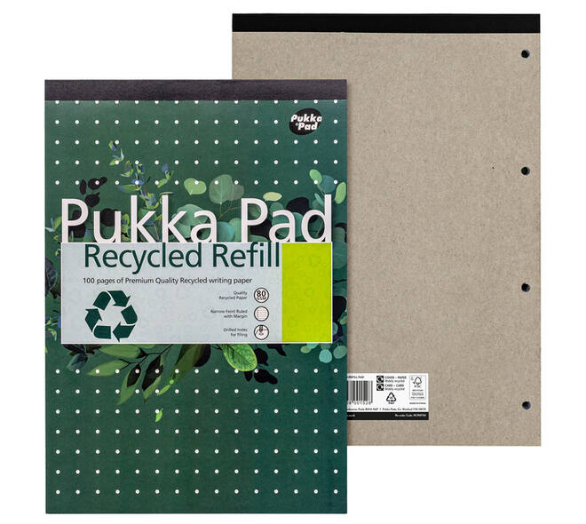 Schrijfblok Pukka Pad Recycled A4 lijn 4-gaats 100 vel 80gr