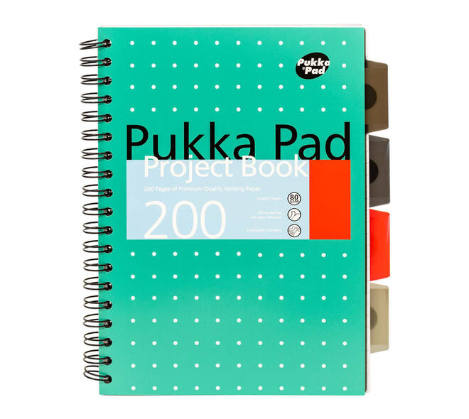 Projectboek Pukka Pad Metallic B5 lijn 4-tabs 200 pagina's 80gr groen