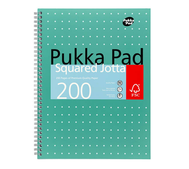 Collegeblok Pukka Pad Jotta A4 ruit 5x5mm 4-gaats 200 pagina's 80gr groen