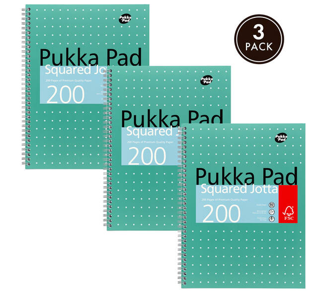 Collegeblok Pukka Pad Jotta A4 ruit 5x5mm 4-gaats 200 pagina's 80gr groen