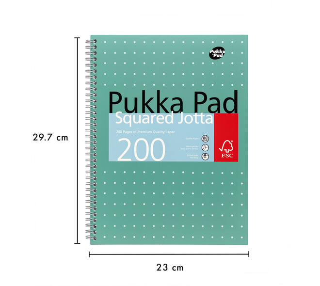 Collegeblok Pukka Pad Jotta A4 ruit 5x5mm 4-gaats 200 pagina's 80gr groen