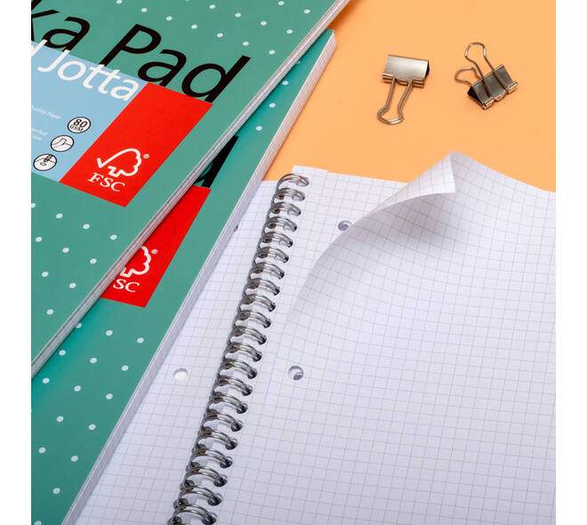 Collegeblok Pukka Pad Jotta A4 ruit 5x5mm 4-gaats 200 pagina's 80gr groen