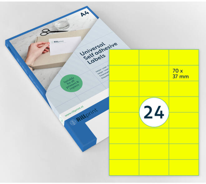 Etiket rillprint 70x37mm fluorgeel 2400 etiketten