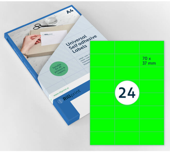 Etiket rillprint 70x37mm fluorgroen 2400 etiketten
