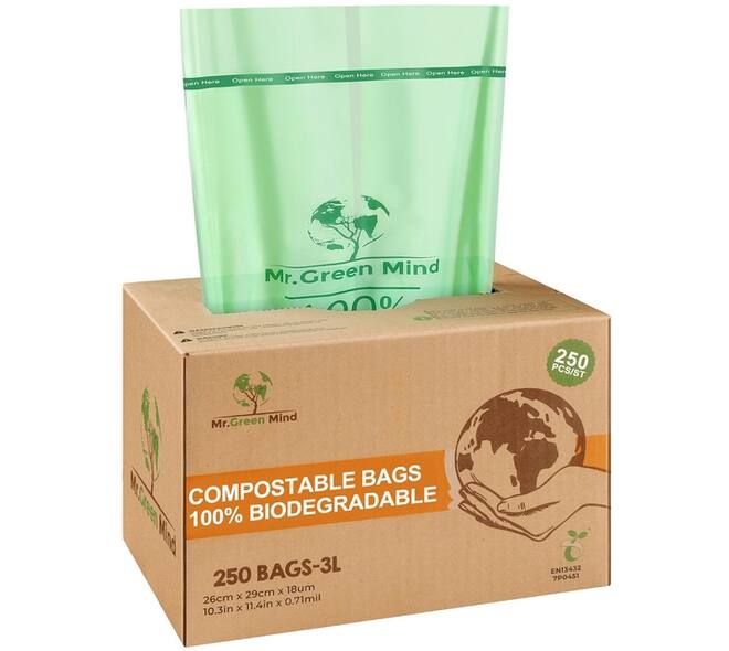 Afvalzak bio Mr.Green Mind 26x29cm 2-3 liter dispenser 250 stuks