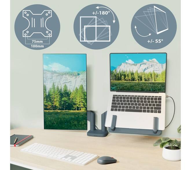 Monitor- en laptoparm Leitz Ergo ruimtebesparend dubbel donkergrijs