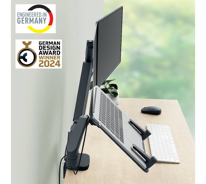 Monitor- en laptoparm Leitz Ergo ruimtebesparend dubbel donkergrijs