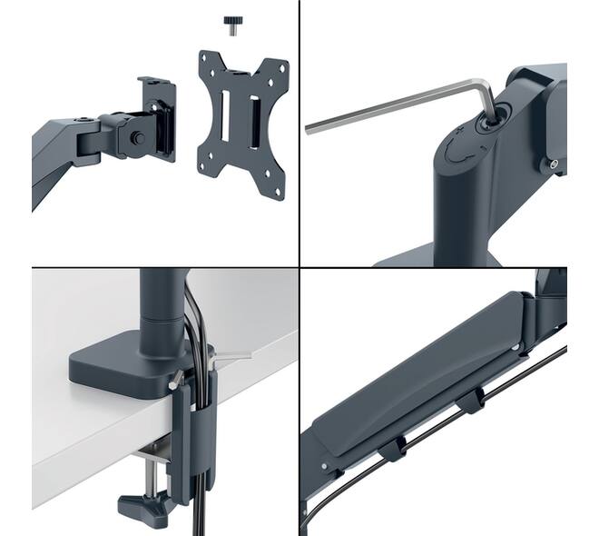 Monitorarm Leitz Ergo ruimtebesparend dubbel donkergrijs