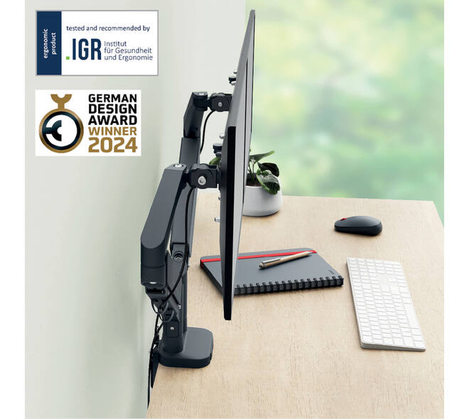 Monitorarm Leitz Ergo ruimtebesparend dubbel donkergrijs