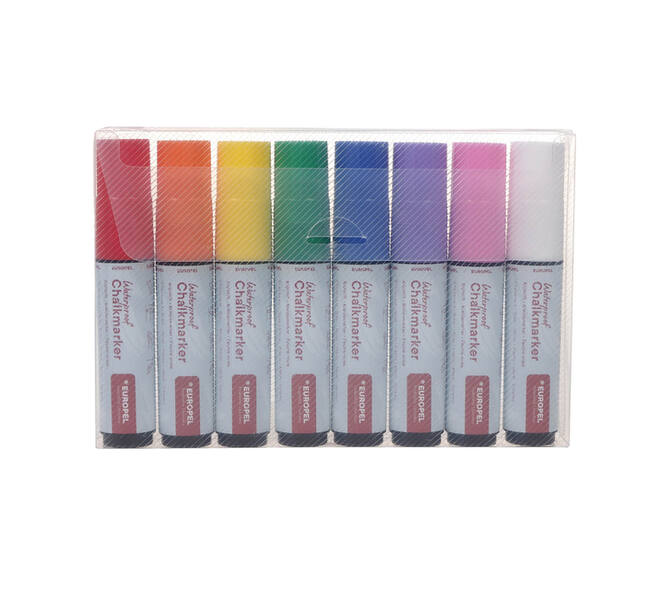 Krijtstift Europel watervast 15mm assorti etui 8 stuks