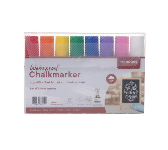 Krijtstift Europel watervast 15mm assorti etui 8 stuks