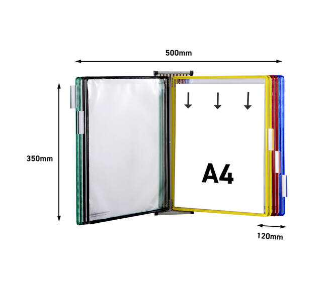 Zichtpanelensysteem wand Tarifold metaal A4 met 10-tassen assorti