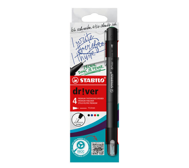 Fineliner STABILO dr!ver fijn assorti 4 stuks