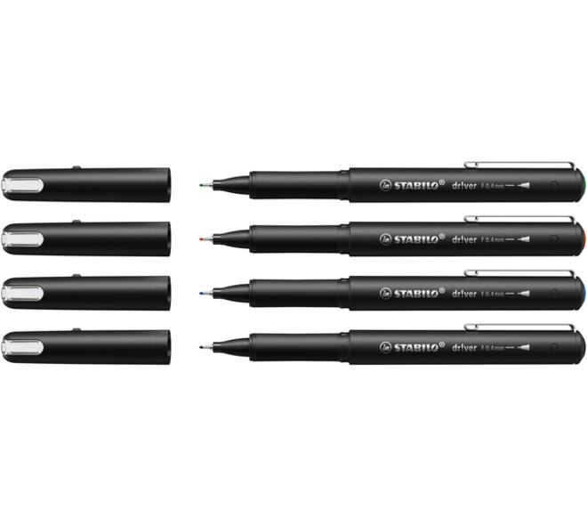 Fineliner STABILO dr!ver fijn assorti 4 stuks