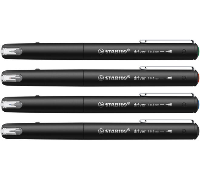 Fineliner STABILO dr!ver fijn assorti 4 stuks