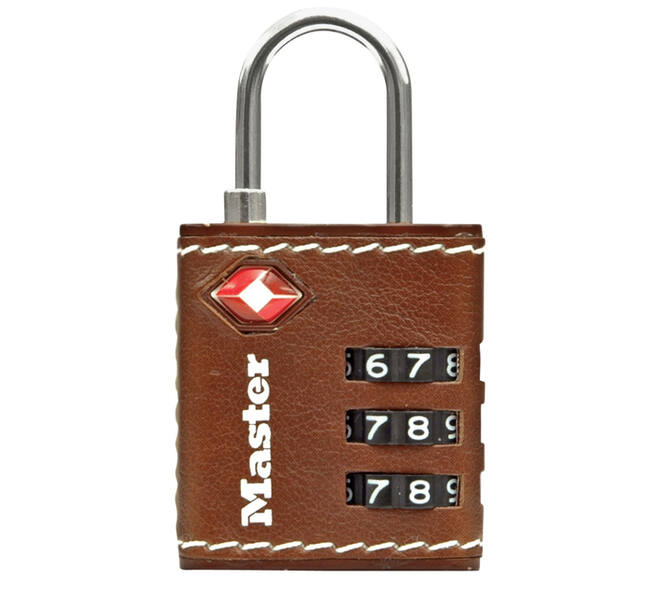 Hangslot Masterlock 3-cijfer combinatie TSA 30mm bruin leer
