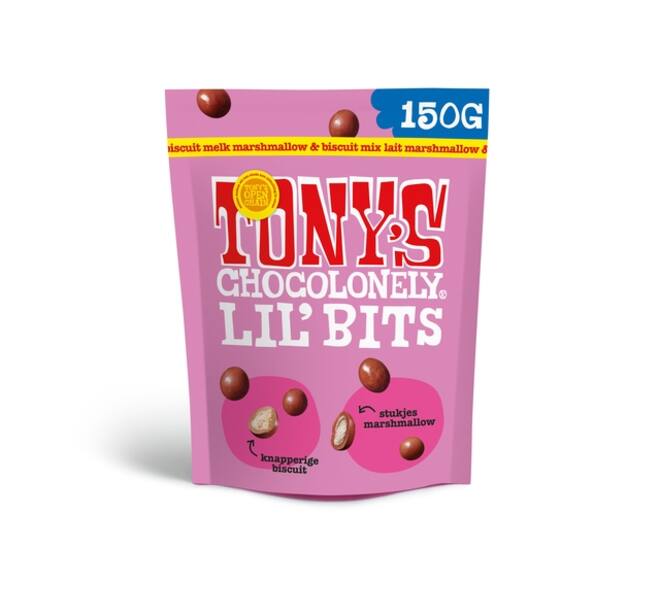 Chocolade Tony's Chocolonely Lil' Bits melk marshmallow & biscuit 150 gram