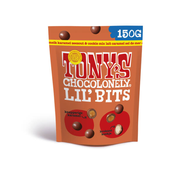 Chocolade Tony's Chocolonely Lil' Bits melk karamel zeezout & cookie 150 gram