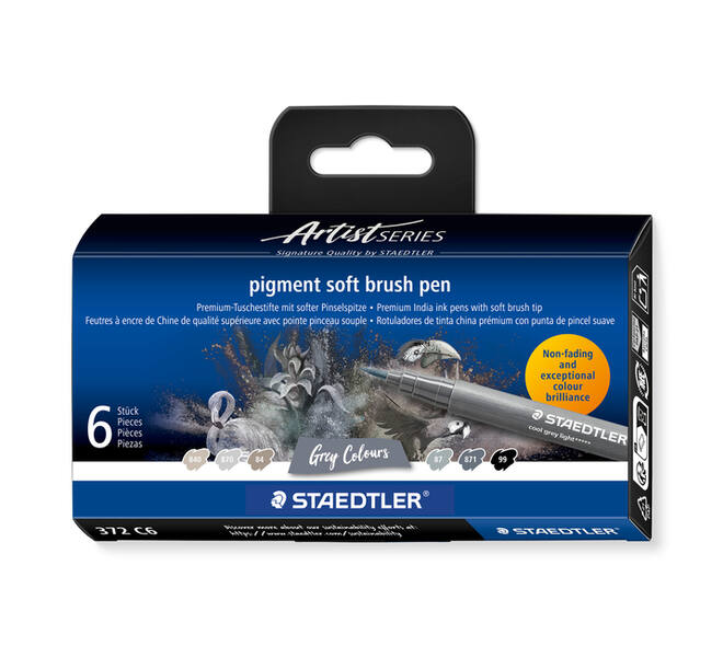 Brushpen Staedtler pigment pen etui à 6 grijze kleuren