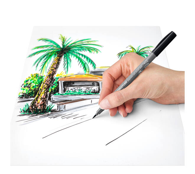 Brushpen Staedtler pigment pen etui à 6 grijze kleuren