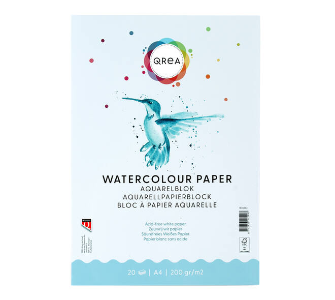 Aquarelblok Qrea A4 20vel 200gr gelijmd