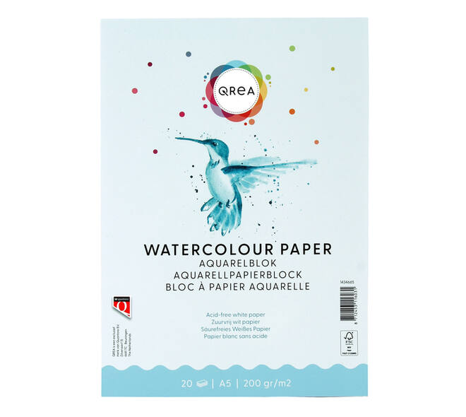Aquarelblok Qrea A5 20vel 200gr gelijmd