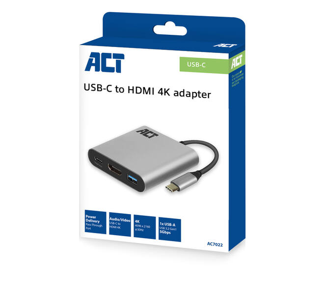 Adapter ACT USB-C multiport voor 1 HDMI monitor