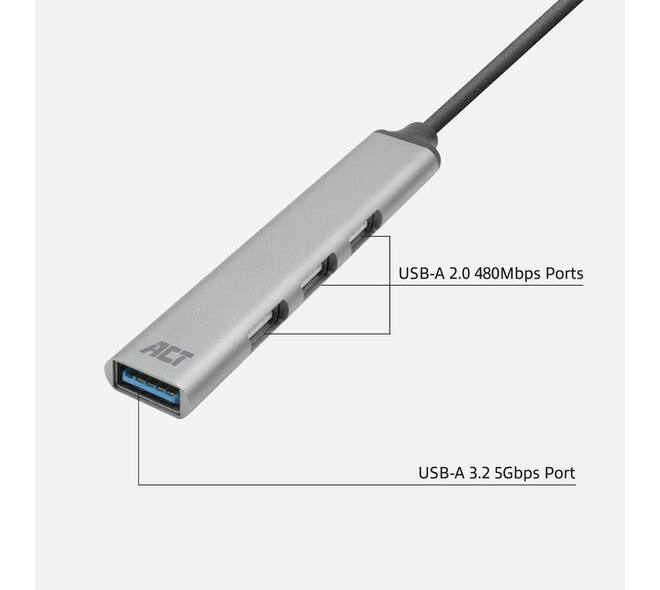 Hub ACT USB-C 3x USB-A 2.0 en 1x USB-A 3.0