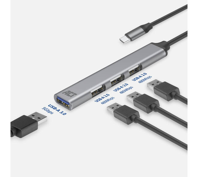 Hub ACT USB-C 3x USB-A 2.0 en 1x USB-A 3.0
