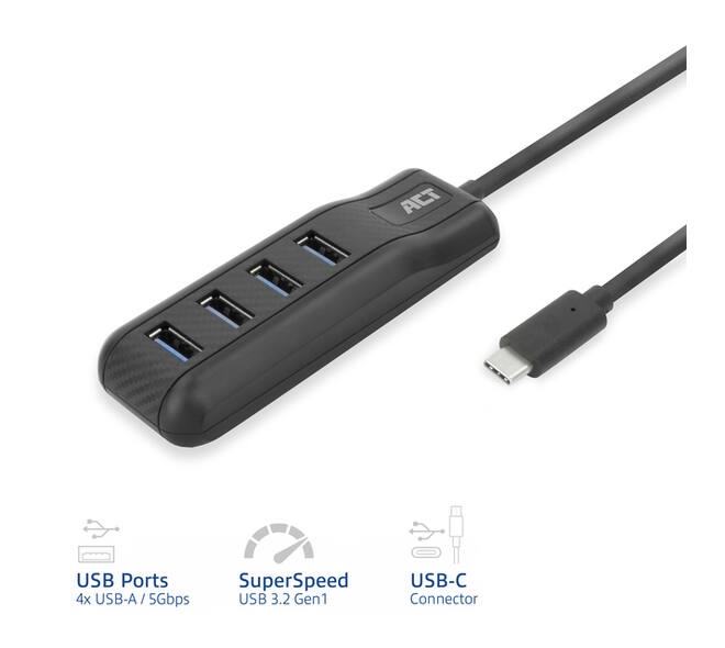 Hub ACT USB-C 3.0 4 poorts USB-A
