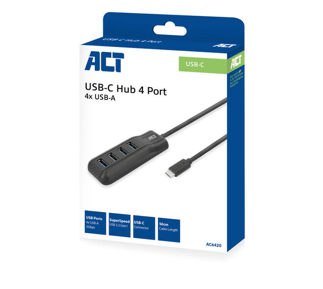 Hub ACT USB-C 3.0 4 poorts USB-A