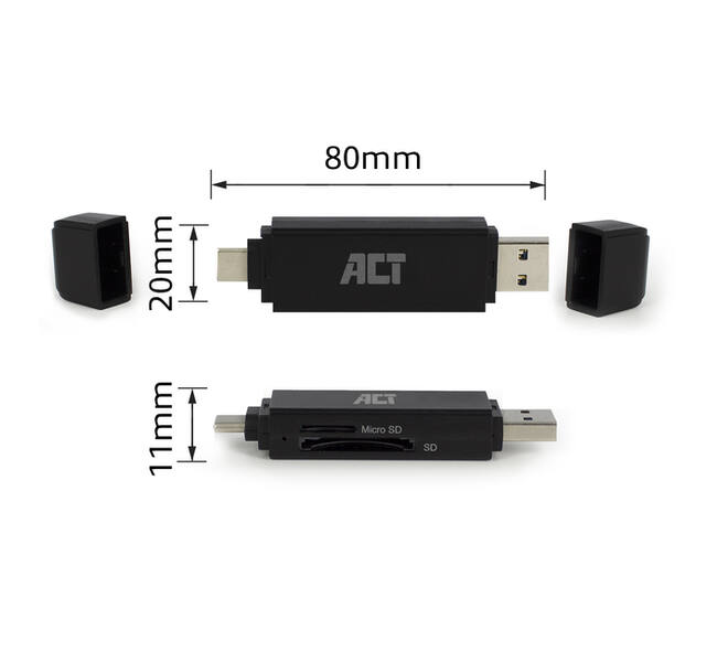 Kaartlezer ACT USB-C/USB-A 3.0