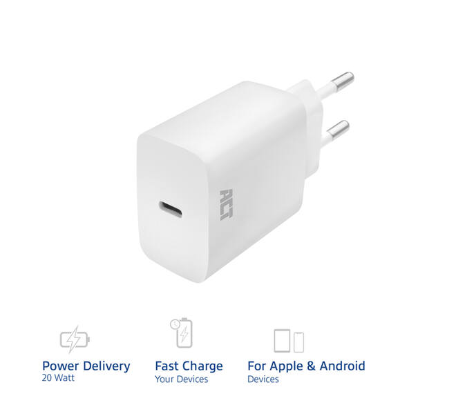 Oplader ACT USB-C 1-poort 20W Power Delivery