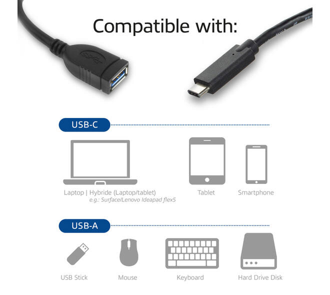 Kabel ACT USB 3.0 OTG USB-C male naar USB-A female