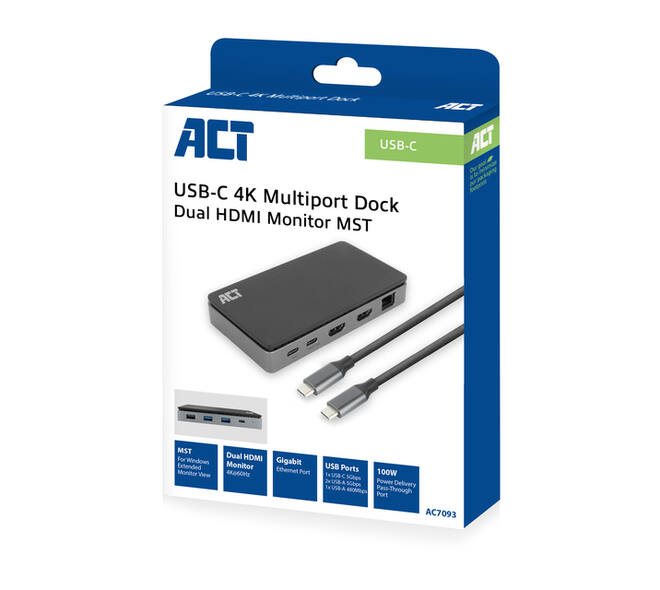 Dockingstation ACT USB-C 4K MST voor 2 HDMI monitoren