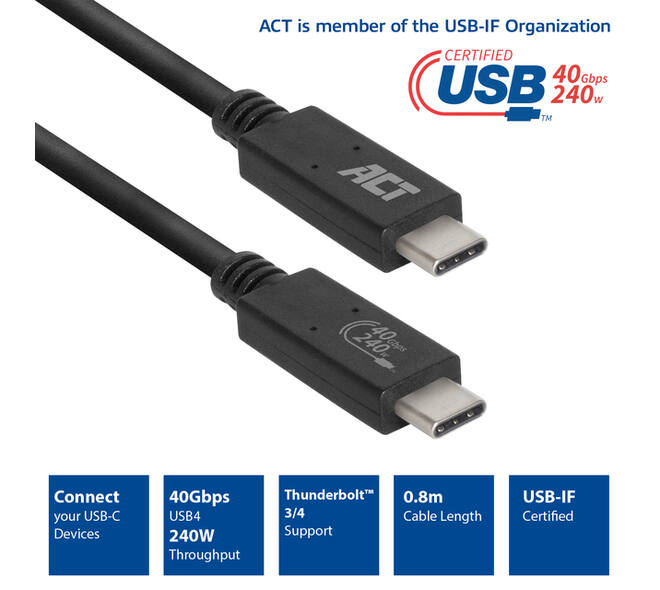 Kabel ACT USB4 40Gbps USB-C USB-IF