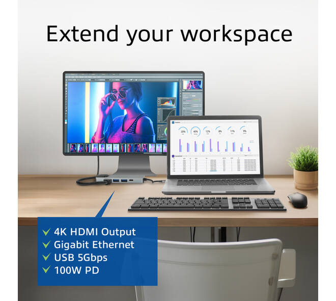 Dockingstation ACT USB-C 4K voor 1 HDMI monitor
