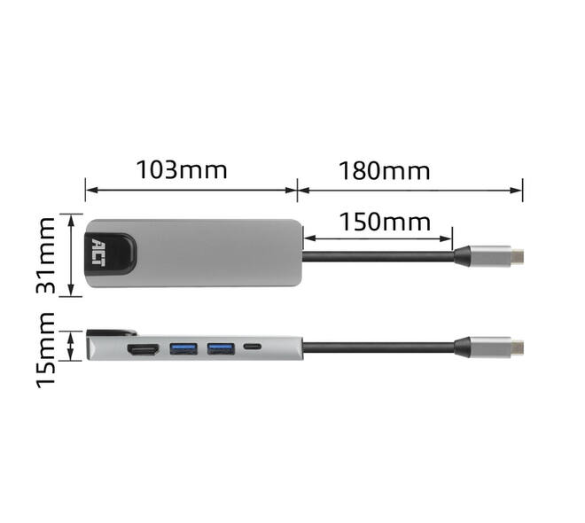 Dockingstation ACT USB-C 4K voor 1 HDMI monitor