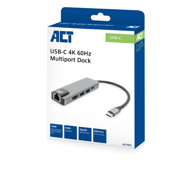 Dockingstation ACT USB-C 4K voor 1 HDMI monitor